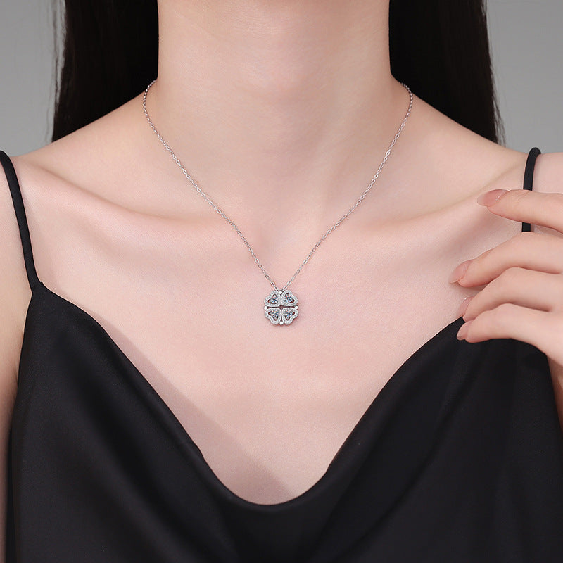 Moissanite Heart Clovers Pendant Necklace Set