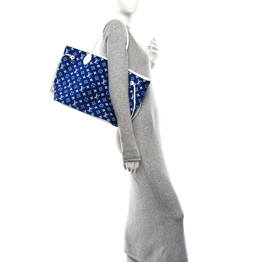 Jacquard Velvet Monogram LV Match Neverfull MM Bleu