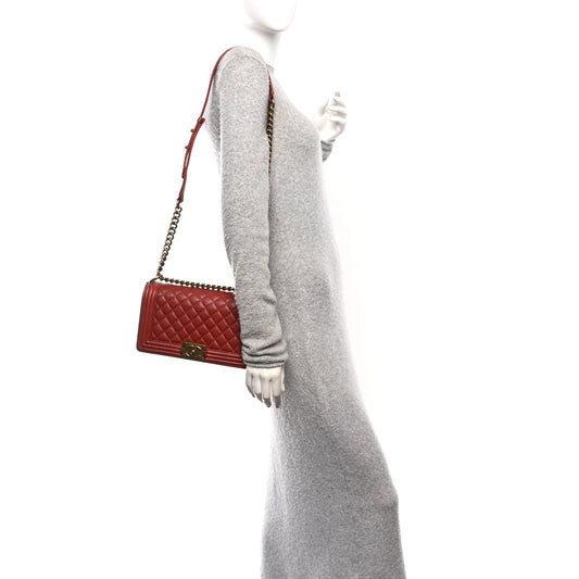 Caviar Quilted Medium Boy Flap Dark Red