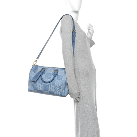 Damier Denim 3D Speedy Bandouliere 30 Denim Blue