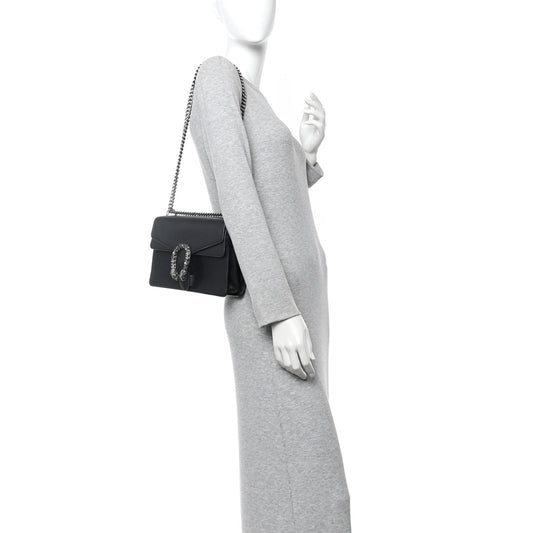 Pebbled Calfskin Small Dionysus Shoulder Bag Black