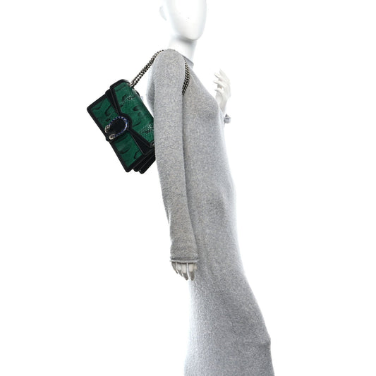 Snakeskin Enamel Small Dionysus Shoulder Bag Green