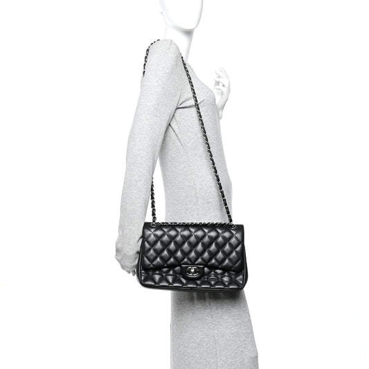 Lambskin Quilted Jumbo Double Flap Black