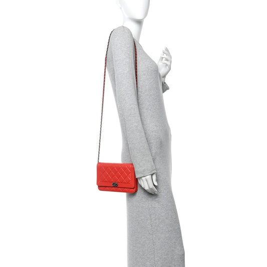 Lambskin Quilted Boy Wallet On Chain WOC Red