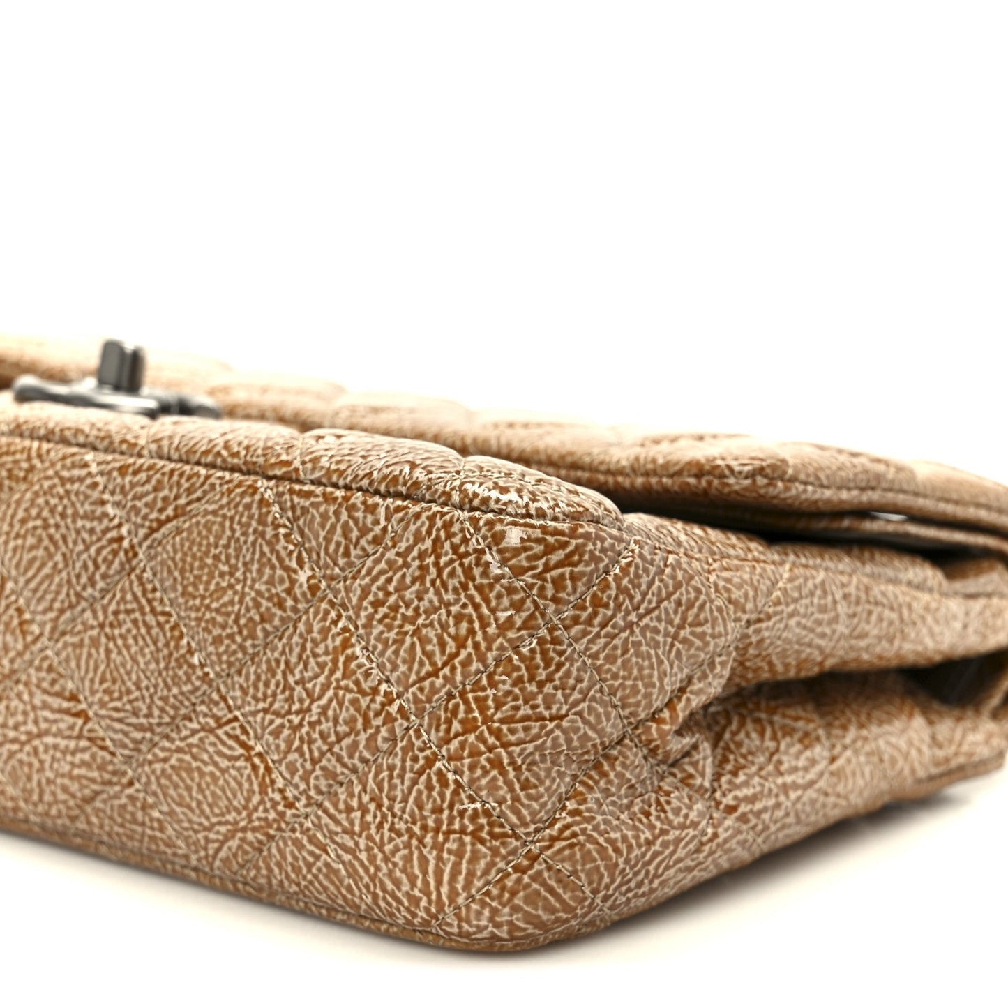Crinkled Patent Quilted Medium Double Flap Beige