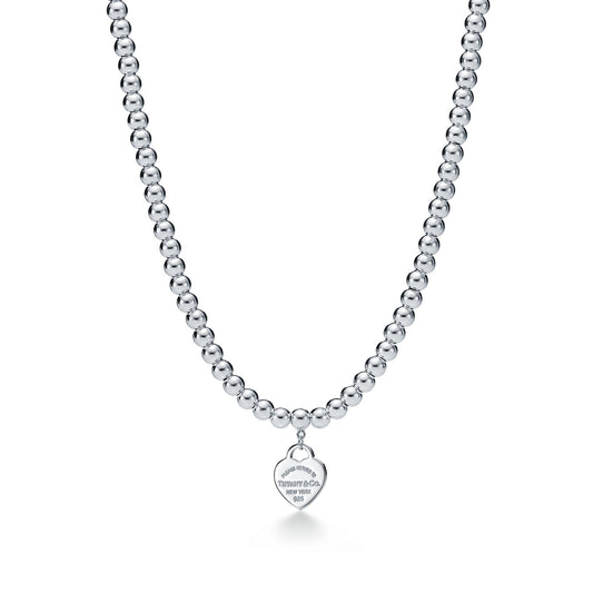 Tiffany Return to Tiffany Tiffany Blue Heart Tag Bead Necklace in Silver