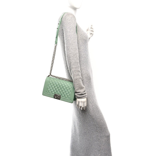 Caviar Quilted Medium Boy Flap Green