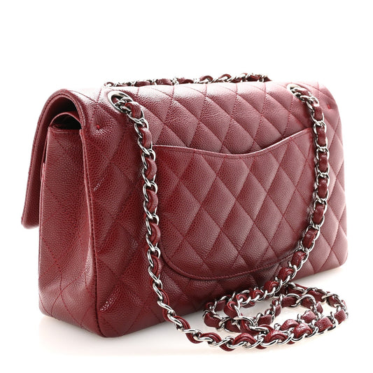 Caviar Quilted Medium Double Flap Burgundy