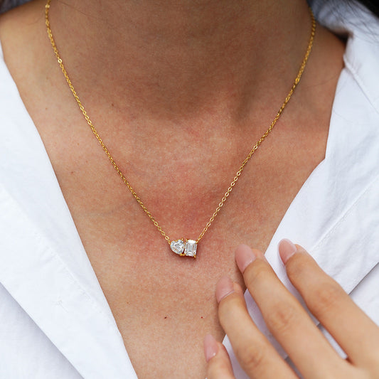 2 Carats Sugar Cube Heart Moissanite Pendant Clavicle Chain Necklace