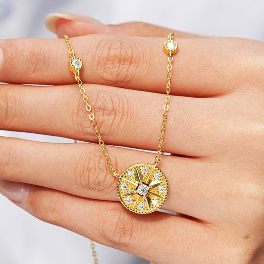 Six-pointed Star Pendant 14K Gold Plated Moissanite Necklace