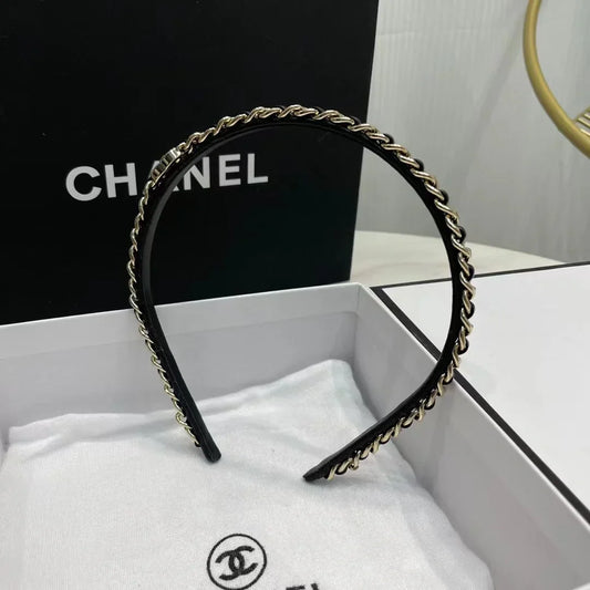 Chanel Black Leather Hair Band