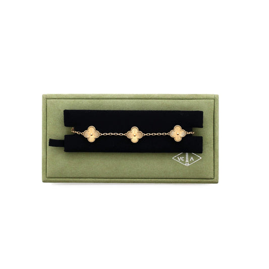 VCA 5 Motifs Bracelet Necklace Earrings Guilloche 18K Yellow Gold