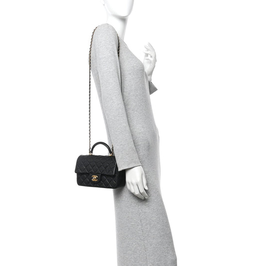 Caviar Quilted Mini Top Handle Rectangular Flap Black