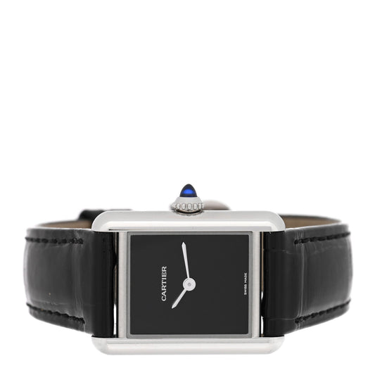 Stainless Steel Alligator 22mm Must de Cartier Tank Quartz Watch Black