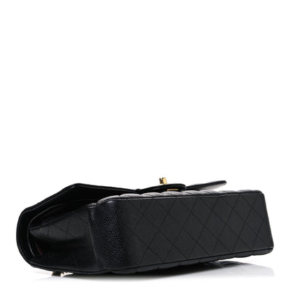 Caviar Quilted Medium Double Flap Black