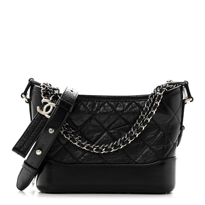 Aged Calfskin Quilted Small Gabrielle Hobo Black