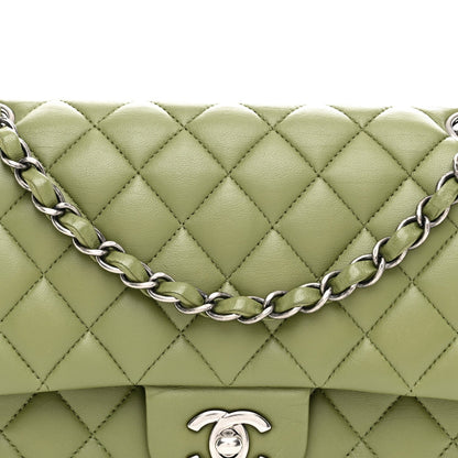 Lambskin Quilted Medium Double Flap Green