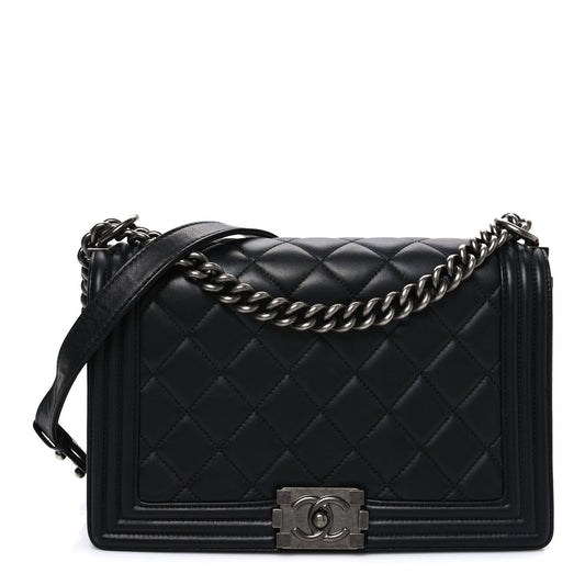 Lambskin Quilted New Medium Boy Flap Black