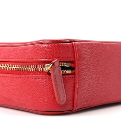 Caviar Quilted Filigree Vanity Clutch With Chain Red