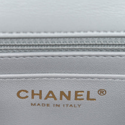 Lambskin Quilted Extra Mini Rectangular Flap Light Blue