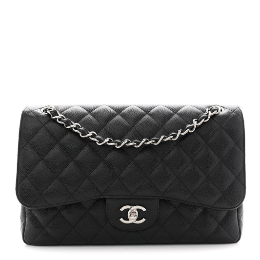 Caviar Quilted Jumbo Double Flap Black
