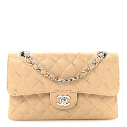 Caviar Quilted Small Double Flap Beige