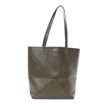 Shiny Calfskin Medium Puzzle Fold Tote Dark Khaki Green
