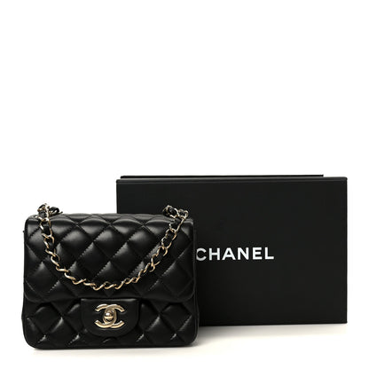 Lambskin Quilted Mini Square Flap Black