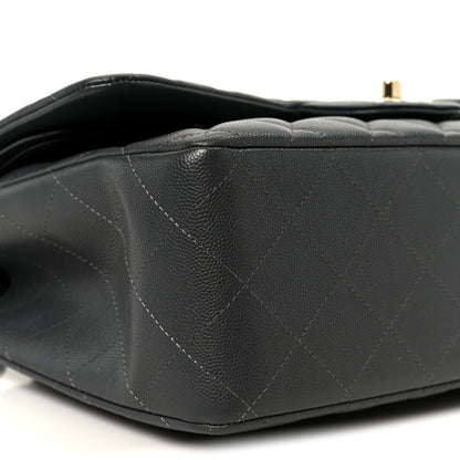 Caviar Quilted Jumbo Double Flap Dark Grey