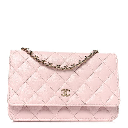 Caviar Quilted Wallet on Chain WOC Light Pink