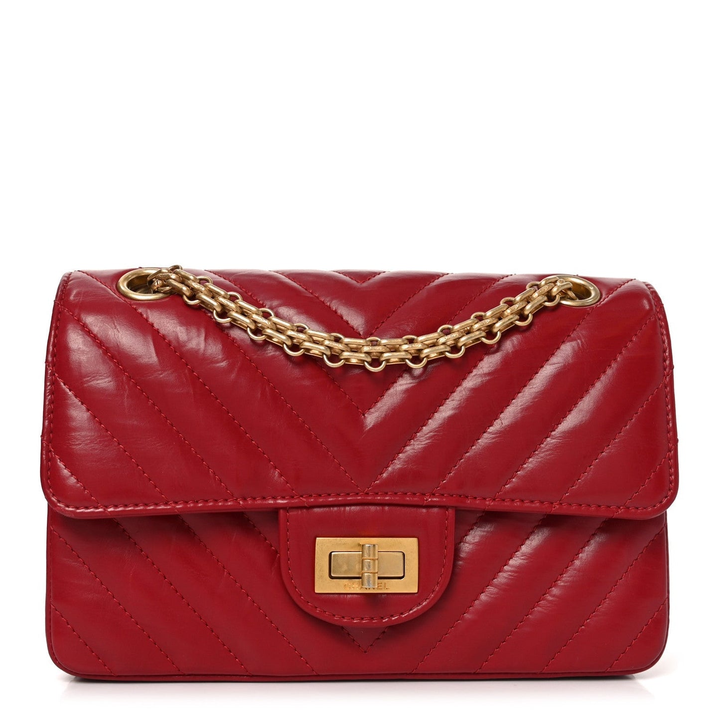 Aged Calfskin Chevron Quilted 2.55 Reissue Mini Flap Dark Red