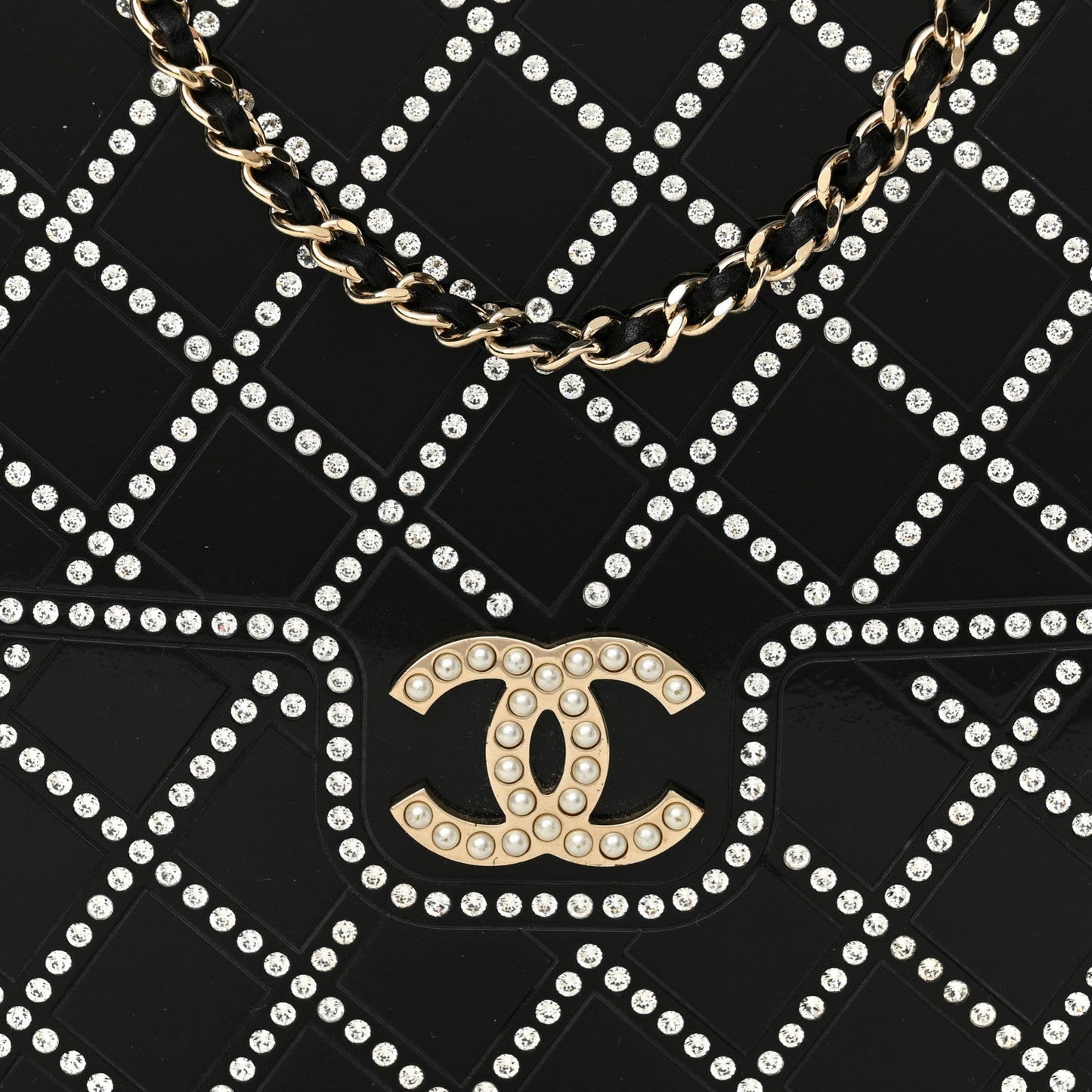 Plexiglass Crystal Quilted Minaudiere Clutch Black White