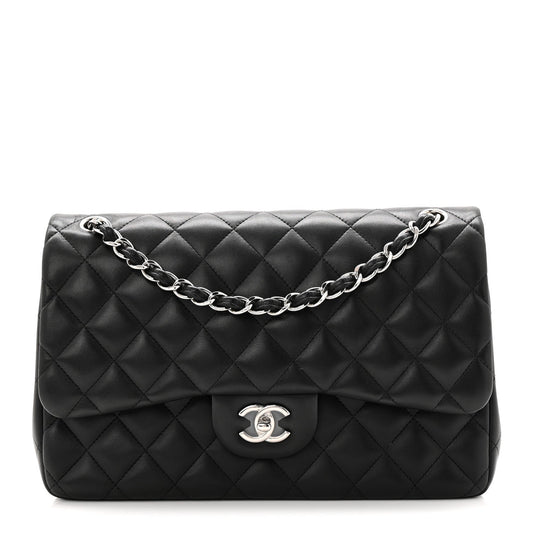 Lambskin Quilted Jumbo Double Flap Black