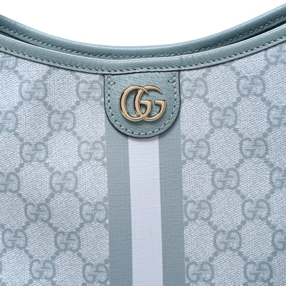 GG Supreme Monogram Textured Dollar Calfskin Web Small Ophidia Bucket Shoulder Bag Dusty Blue