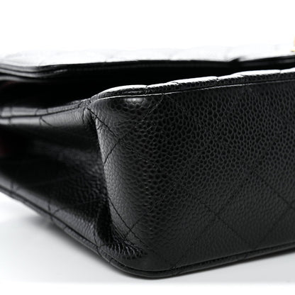Caviar Quilted Medium Double Flap Black