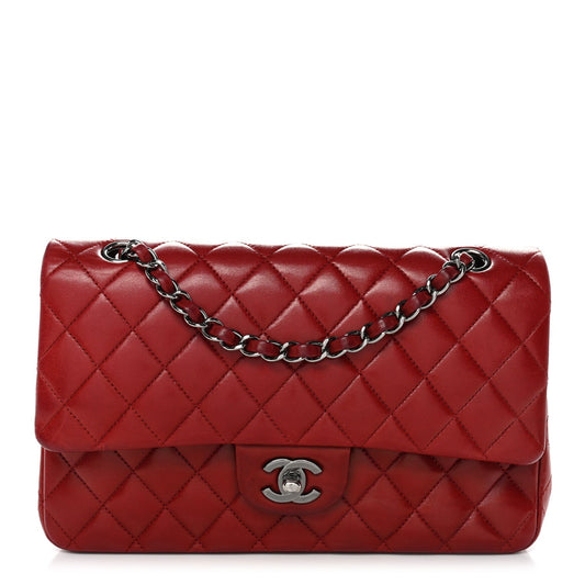 Lambskin Quilted Medium Double Flap Red