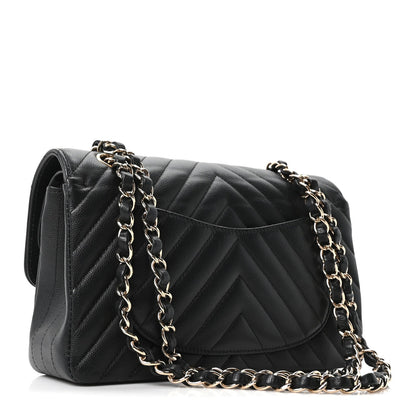 Caviar Chevron Quilted Small Double Flap Black