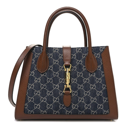 New Denim GG Monogram Dollar Calfskin Medium Jackie 1961 Tote Blue Tea Cuir Epilog