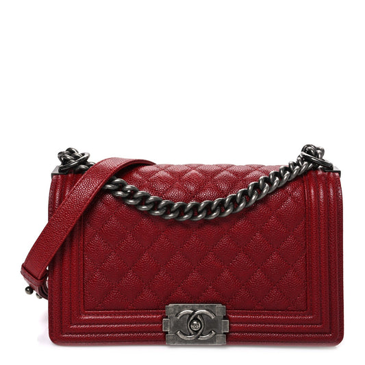 Caviar Quilted Medium Boy Flap Red