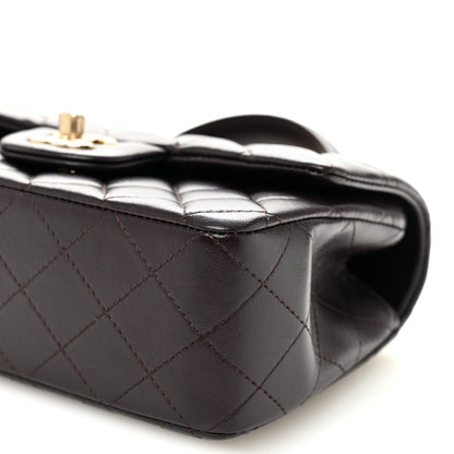 Lambskin Quilted Mini Top Handle Rectangular Flap Dark Purple
