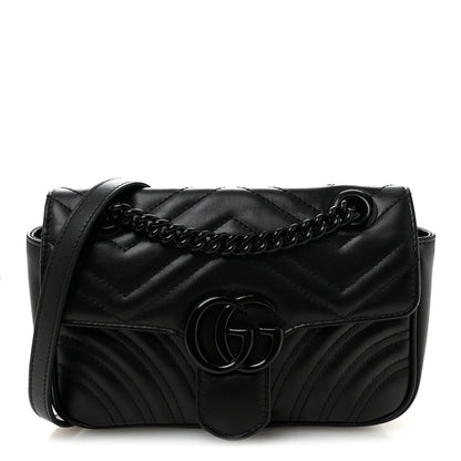 Calfskin Matelasse Monochrome Mini GG Marmont Shoulder Bag Black