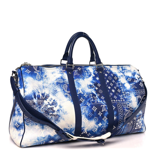 Cowhide Monogram Bandana Keepall Bandouliere 50 Blue