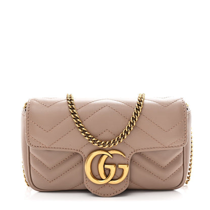 Calfskin Matelasse Super Mini GG Marmont Shoulder Bag Porcelain Rose
