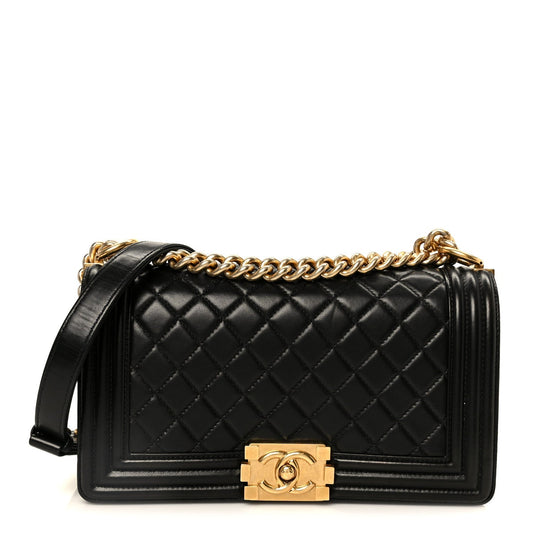 Lambskin Quilted Medium Boy Flap Black