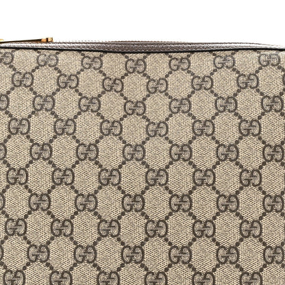 GG Supreme Monogram Textured Calfskin Web Super Mini Ophidia Shoulder Bag Beige Ebony New Acero