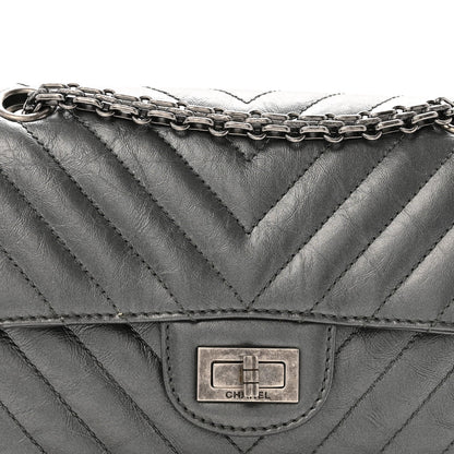Metallic Aged Calfskin Chevron Quilted 2.55 Reissue Mini Flap Grey