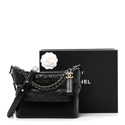 Aged Calfskin Quilted New Medium Gabrielle Hobo Black
