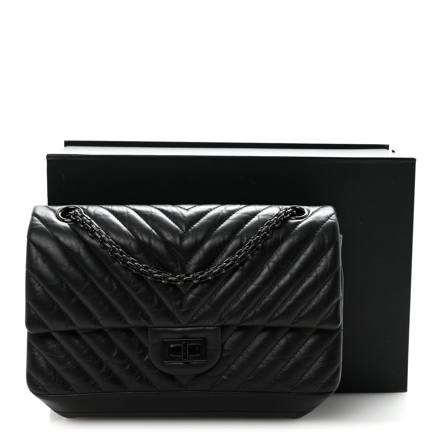 Aged Calfskin Chevron Quilted 2.55 Reissue 225 Flap So Black