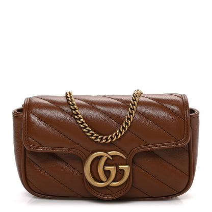 Azalea Calfskin Matelasse Diagonal Super Mini GG Marmont Shoulder Bag Cuir