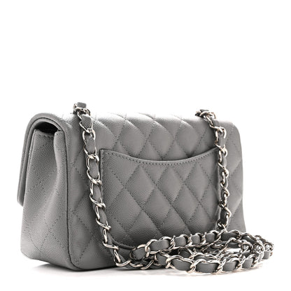 Caviar Quilted Mini Rectangular Flap Grey